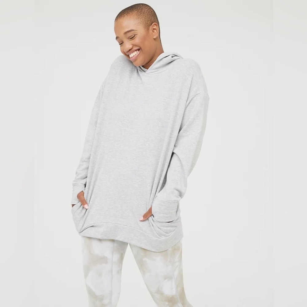 Aerie Offline OTT Fleece Hoodie in Medium Heather Gray